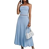 HomRain Women's 2 Piece Skirt Sets:Tube Top Maxi Skirt Sets 2 Piece Outfits for Wedding Formal Causal