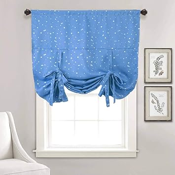 Blue Blackout Valance Curtain For Small Window Tie Up Shades Thermal Insulated Drapes Panels For Kitchen Kids Bedroom Living Room Nursery Balloon Room