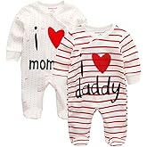 Kiddiezoom Unisex-Baby Newborn I Love Mummy I Love Daddy Bodysuit 2 Pack