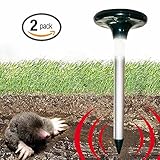 Camkey 2 Pack Mole Repeller Solar Powered Ultrasonic Repel Mole, Voles, Gopher, Mice and Rats, Rodent Sonic Repeller Pest Control, Waterproof, Garden Yard Lawn Farm