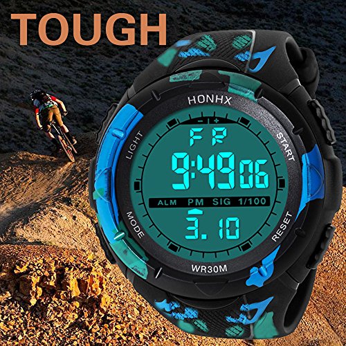 Mens Military Watch Stopwatch,Fashion Waterproof Men's LCD Digital StopWatch Date Rubber Sport Wrist Watch(Blue) - Thumbnail 2