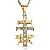 AsAlways 14K Gold Plated Cruz de Caravaca Cross Necklace for Men Women Stainless Steel Cubic Zirconia Crucifix Cross Pendant Faith Amulet Jewelry Gift