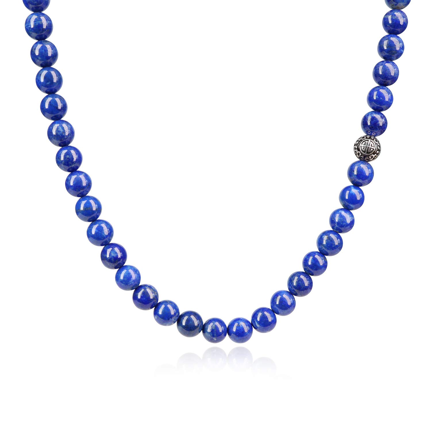 COAI Asian Blessing Lapis Lazuli Blue Stone Beaded Necklace for Men Women 65CM