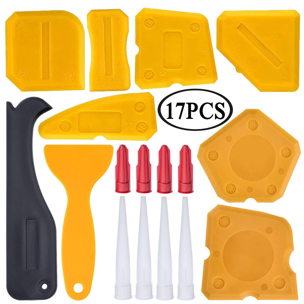 17 Pieces Caulking Tool Kit Silicone Sealant Finishing Tool Grout Scraper Caulk Remover and