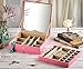 Glenor Co Jewelry Box Organizer for girls - 28 Section - Modern Buckle Closure, Large Mirror & 2 Trays for Women & Teens - For Earring Ring Necklace Bracelet & Watch - Leather Design - Pink