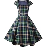 PUKAVT Women's Cocktail Party Dress Cap Sleeve 1950 Retro Swing Dress with Pockets