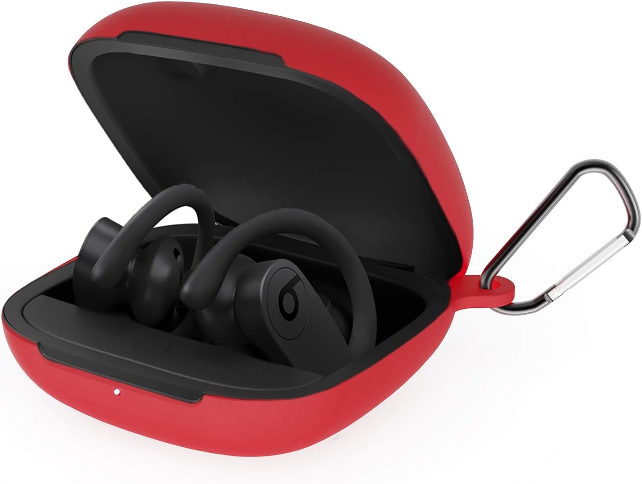AUDON for Powerbeats Pro Case,Anti-Lost Shockproof Easy Carrying Protective Case Cover Dust Guard Rugged Hard PC Skin Covers Case with Carabiner for 2019 Newest Beats Powerbeats Pro Earphones (Red)