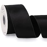 Ribbli Black Satin Wired Ribbon 2.5 Inch Black Christmas Ribbon for Gift Wrapping Wreaths Garland Tree Decoration Crafts Home Decor-Continous 20 Yards