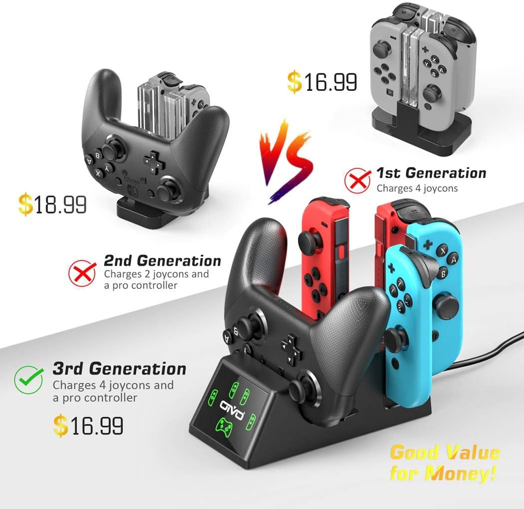 Switch Controller Charger Dock Station for Nintendo Switch Joycon&Pro Controller, OIVO Upgraded 5-in-1 Switch Remote Controller Charger for Nintendo Switch - 2.8FT Type C Cable Included: Electronics