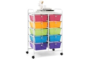 RELAX4LIFE Rolling Storage Cart with 10 Drawers - Craft Storage Cart with Lockable Wheels,Utility Cart, Art Cart Organizer for Crafting Storage, Studio, Office, School Rolling Drawer Cart (Rainbow)