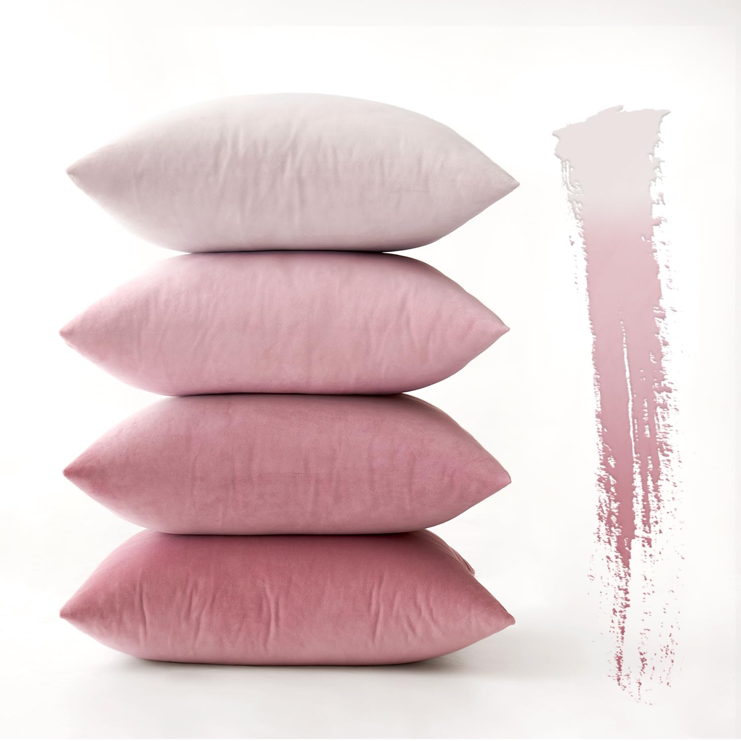 MIULEE Set of 4 Velvet Cushion Covers Soft Decorative Square Throw Pillow Cover Luxury Pillowcases for Livingroom Sofa Bedroom with Invisible Zipper 45cm x 45cm,18x18 Inches Pink Series — image 1