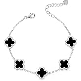 Evensee 925 Sterling Silver Clover Bracelet Collection,Adjustable Four Leaf Clover Charm Hand Jewelry Chain,Fashion Matching & Sporty Style for all days