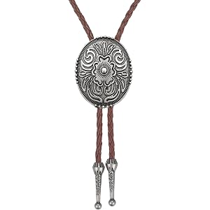 TASBERN Western Bolo Tie for Men Women Vintage Floral Engraved Cowboy Necktie Adjustable Western Style