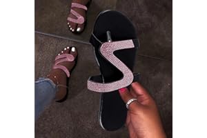 EMRELOD Beach Sandals for Women Dressy Summer Flat Rhinestone Sandals for Womens Sandals Comfortable Walking Sandals Sparkly Bling Bohemian Lace Open Toe Cute Casual Wedding Shoes (07-Pink, 9)