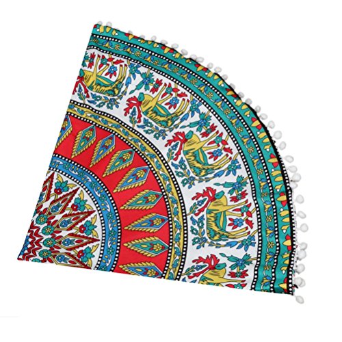 KMG Kimloog Round Pillow Cover, Decorative Mandala Pillow Sham, Indian Bohemian Ottoman Poufs, Outdoor Cushion Cover, Pom Pom (G) - Thumbnail 4