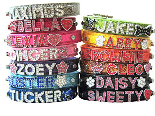 Bling Stuff For Fun TM - Snake PU Leather Personalized Rhinestone Bling Dog Name Collar for Large, Medium, Small Dogs and Puppies (Black, S: Neck Size 9.8"-12")