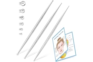 ideayard Facial Reflexology Massage Tool 3 Pieces/6 Szie Headed Stainless Steel Acupuncture Pen Ear Acupressure and Body Poin