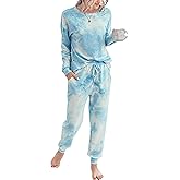 TSMNZMU Women's Pajama Sets Tie Dye Casual 2Pcs Sleepwear Long Sleeve Pullover Tops Long Pants Pockets Joggers