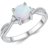 MOTIEL Opals Ring for Women 1 Carat 925 Sterling Silver Round Shape Opal Engagement Ring with Moissanite Promise Ring Valentine's Day Jewelry Gifts for Her,Ring Sizes 4-12