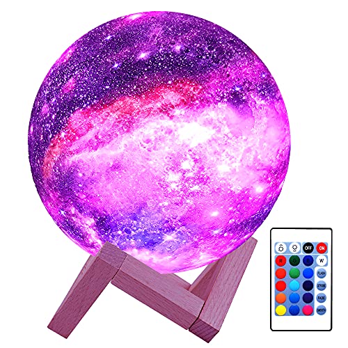 HYODREAM 3D Moon Lamp Kids Night Light Galaxy Lamp 16 Colors LED Light with Rechargeable Battery Touch & Remote Control…