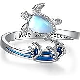 TYSO Sea Turtle/Manta Ray Stingray Ring 925 Sterling Silver Sea Animal Ocean Wave Open Adjustable Rings I Love You Forever Jewelry Gifts for Women