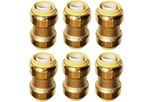 HQMPC Straight Coupling Push Fit PEX Fittings, 1/2" Push-to-Connect Copper, CPVC, Lead No Pb Brass Plumbing Fittings (6, 1/2 Inch(1/2"))