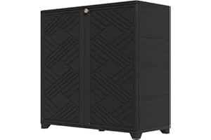 HOMSPARK Indoor/Outdoor Storage Cabinet with Doors, 34”x15”x34” HDPE Plastic Storage Box for Bedroom, Bathroom, Living Room, Balcony, Multi-Purpose for Daily Tools, Black