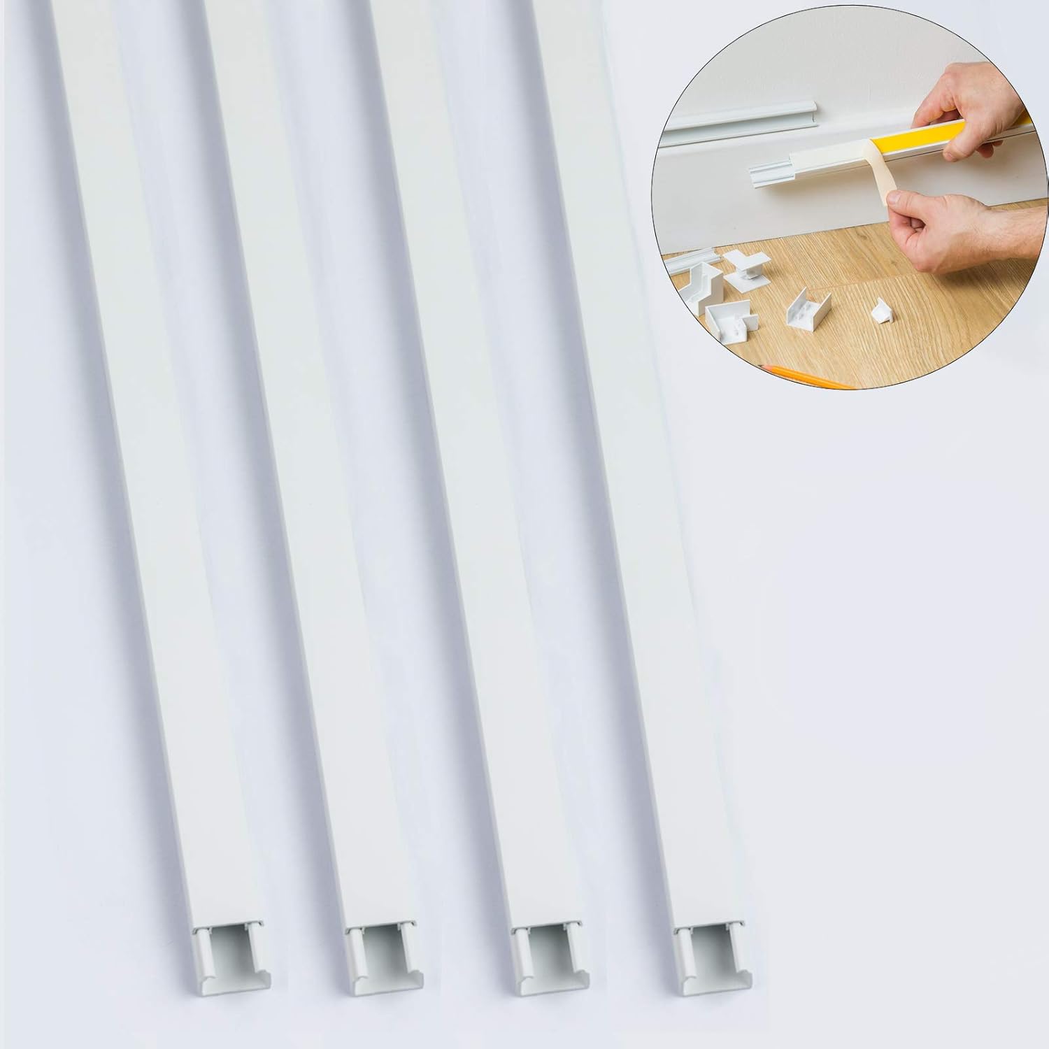 4X 1M White Self Adhesive Cable & Wire Tidy PVC Plastic Electrical Mini Trunking