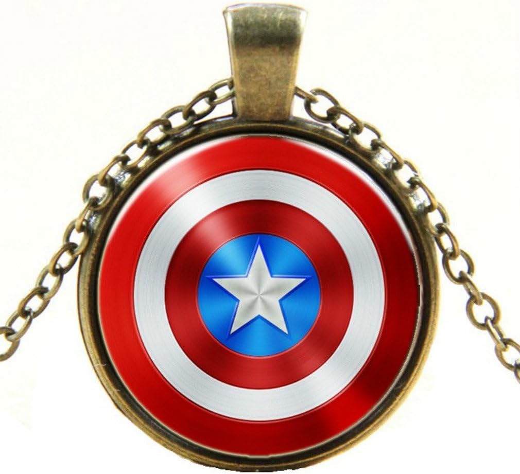 Misswish Vintage Brass Murano Glass Captain America Pendant with 18" Necklace