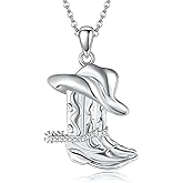 AXOMY Cowboy Boot Necklace 925 Sterling Silver Western Cowgirl Hat Pendant Necklaces Texas Boot Jewelry Wild West Country Equestrian Gift for Women