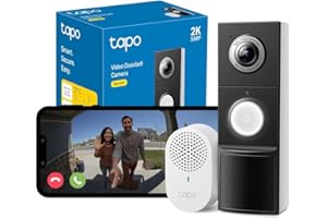 TP-Link Tapo Smart Video Doorbell Camera with Chime, Battery or Wired, 2K 5MP Color Night Vison, No Monthly Fee, 180° Ultra-W