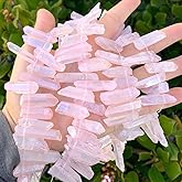 Adabele 15 Inch Natural Raw Healing Crystal Quartz Gemstone Loose Beads Medium Drilled Point Rose Pink AB Titanium Coated Chakra Gem Stone Drop Stick GA-D8
