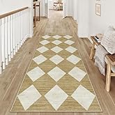 PureCozy 2x6 Runner Checkered Rug for Hallways Brown Washable Long Carpet Non-Slip Low Pile Boho Indoor Accent Throw Rug for Entrance Kitchen Bedroom Dining Laundry