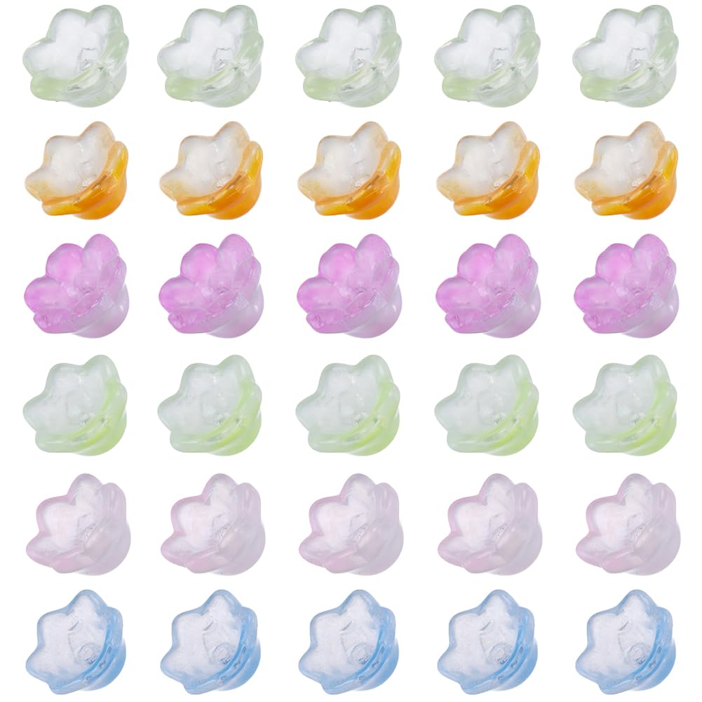 SUNNYCLUE 1 Box 120Pcs 6 Colors Flower Beads Glass Bell Flower Bead Caps Colorful Tulip Lily Mini Spring Floral Loose Spacer Bead for Jewellery Making Beads Supplies DIY Necklace Bracelet Earrings