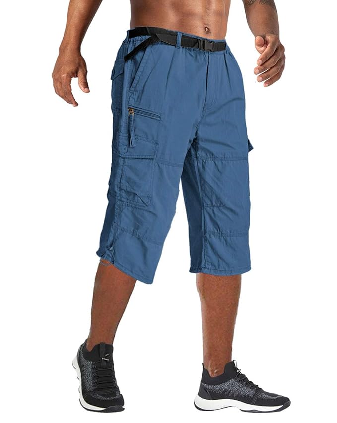 Buy Capri Cargo Shorts for Men Elastic Waist Cotton Shorts Below Knee