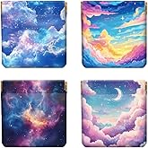 Peacoblue 4Pcs Small Leather Squeeze Coin Purse for Women-Clouds And Stars Pattern Waterproof & Durable Snap Closure Change Pouch Mini Money Wallet Bag for Adult Teen Girls Best Gift