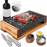 Nutrichef Cooking Stone Grill Set - Hot Lava Rock Sizzling Plate for Steak BBQ &amp; Meat Grilling with Stainless Steel Knives, Cooks and Retains Heat &amp; Flavor, Heated Tray for Serving Food
