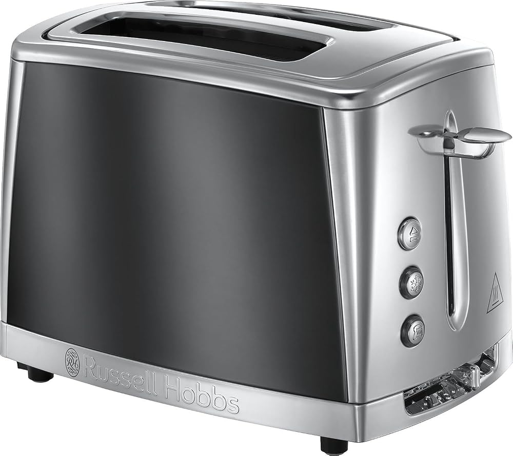 Russell Hobbs Luna 2 Slice Toaster 1500W Grey 6 Browning Levels Fast Toasting