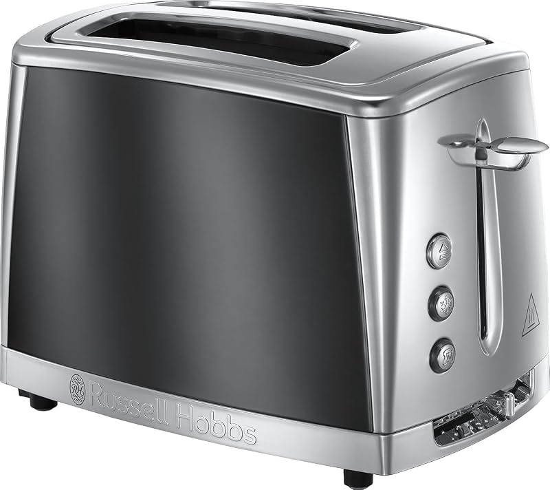 Russell Hobbs Luna 2 Slice Toaster 1500W Grey 6 Browning Levels Fast Toasting