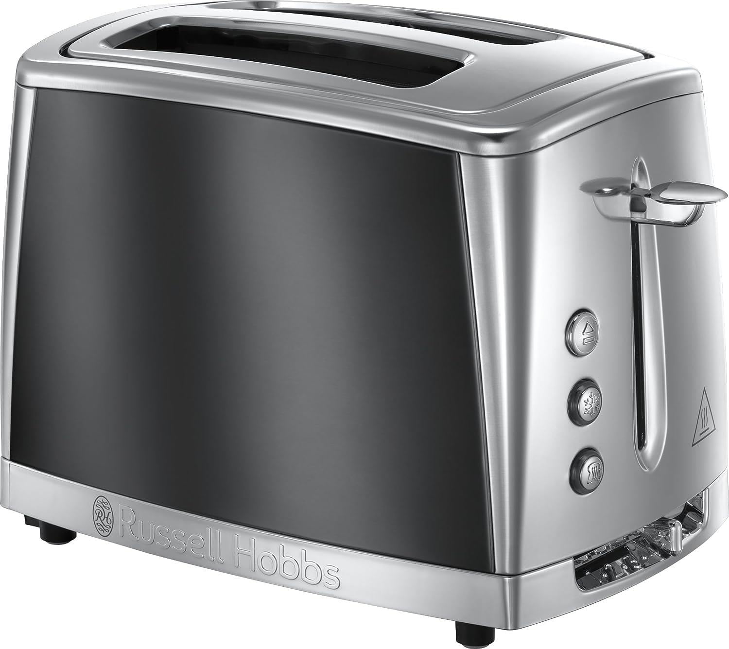 Russell Hobbs 2 Slice Luna Toaster with Faster Toasting Technology (6 Browning Levels, Defrost/Reheat/Cancel Function, Lift & Look Feature, Removable Crumb Tray, Cord Storage, 1500W) Grey 23221