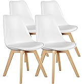 OLIXIS Set of 4 Dining Kitchen Mid-Century Modern Chairs with Wood Legs and PU Leather Cushion for Living Room Bedroom Outdoo
