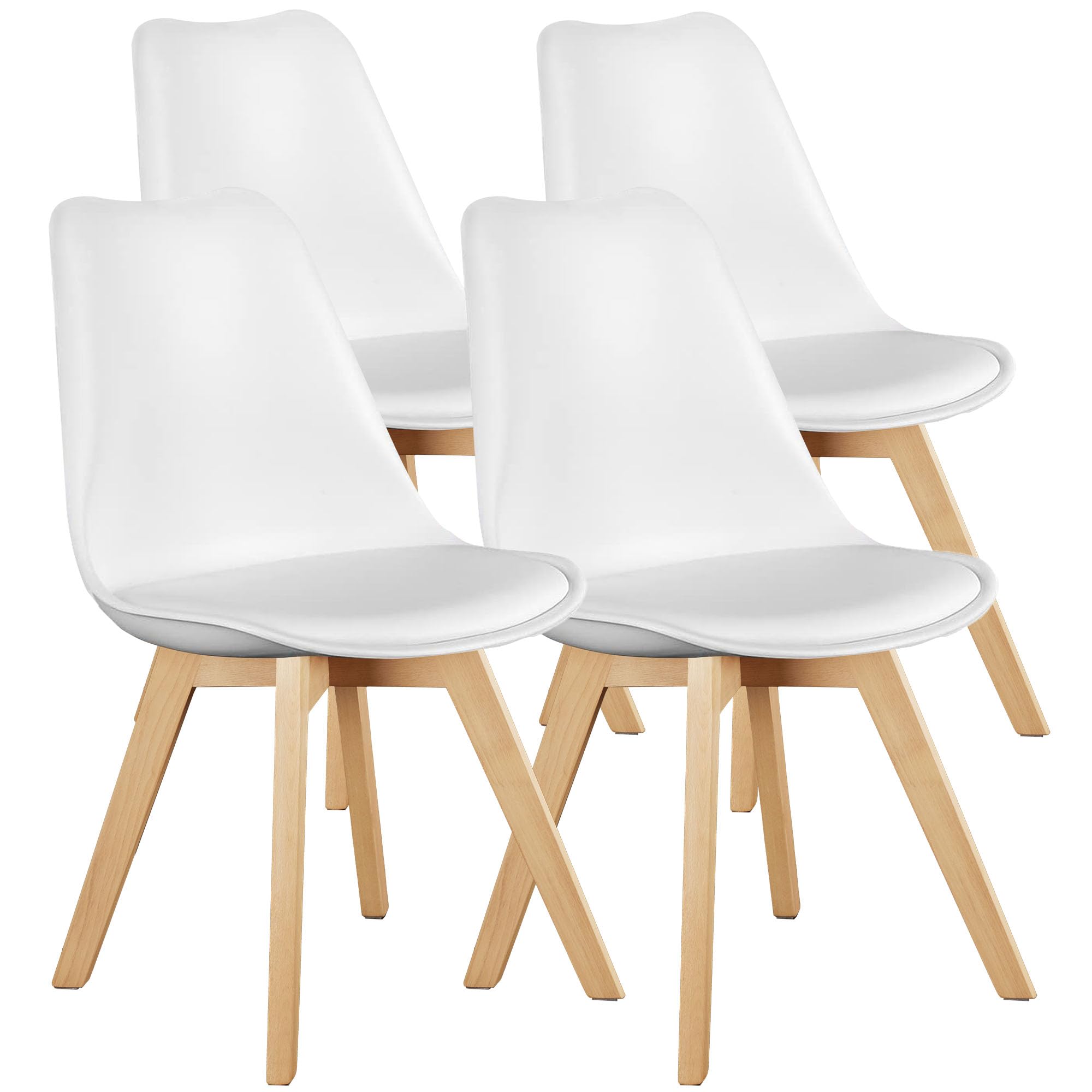 Photo 1 of ***ONE LEG MISSING*** OLIXIS Set of 4 Dining Kitchen Mid-Century Modern Chairs with Wood Legs and PU Leather Cushion for Living Room Bedroom Outdoor Lounge, White