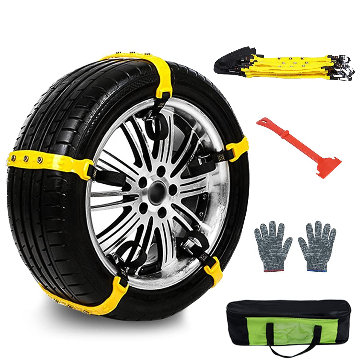 MeiLiMiYuSnow Chains for Car,Universal Adjustable Emergency Traction Snow Mud Security Tire Chains for SUV and Cars-Set of 10 Width7.2-11.6''