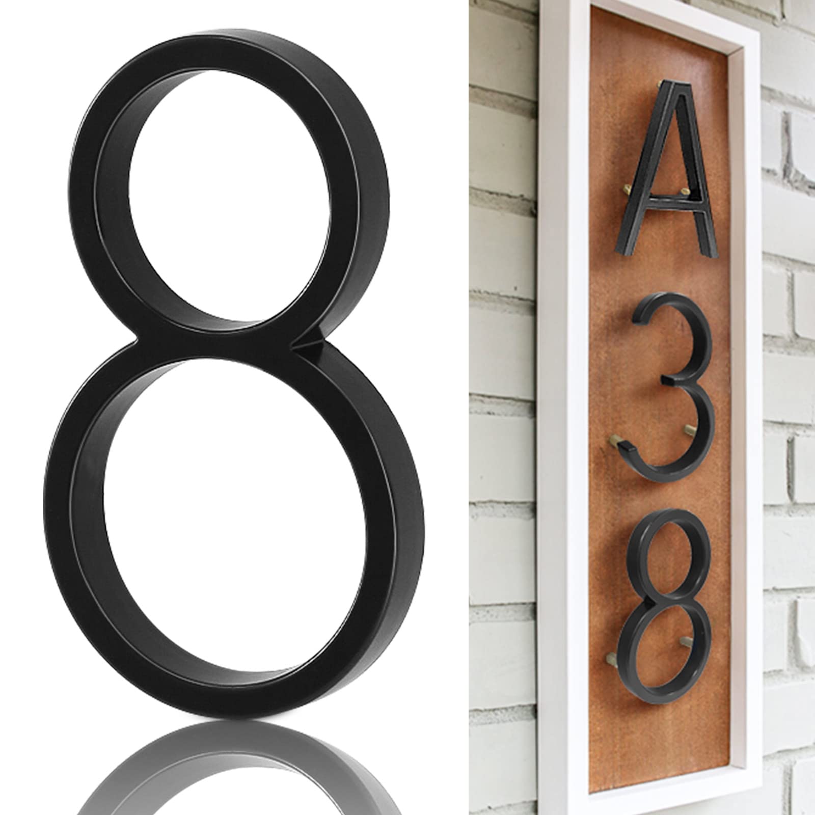 Photo 1 of 5" Metal Floating House Numbers,Ranslen Black Zinc Alloy Solid Modern House Address Number,Anti-Rust House Numbers Decorative Address Sign for Door Garden Mailbox with Nail Kit,Coated Black,Number(8)