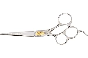 TAMSCO Diamond Offset Handle Shear 6.5-Inch with Finger Rest Semi-Convex Edge Japanese Stainless Steel Left Handed Triple Ring for Greater Comfort Adjustable Tension Screw