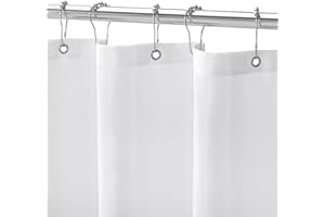 Gibelle White Fabric Shower Curtain or Liner, 72x72 Waterproof Shower Curtain Liner for Bathroom with Metal Grommets and 12 Plastic Hooks, Soft Cloth & Hotel Quality, Machine Washable