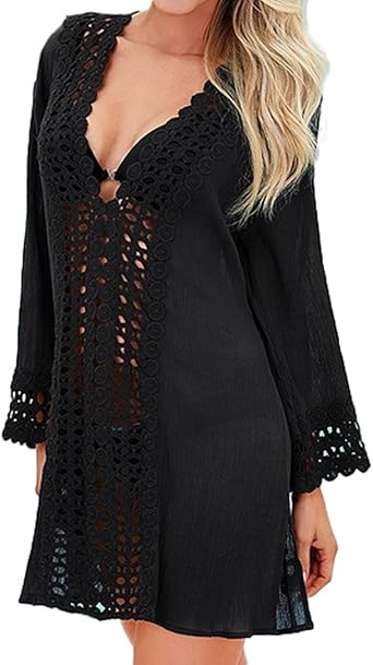 long sleeve crochet beach cover up
