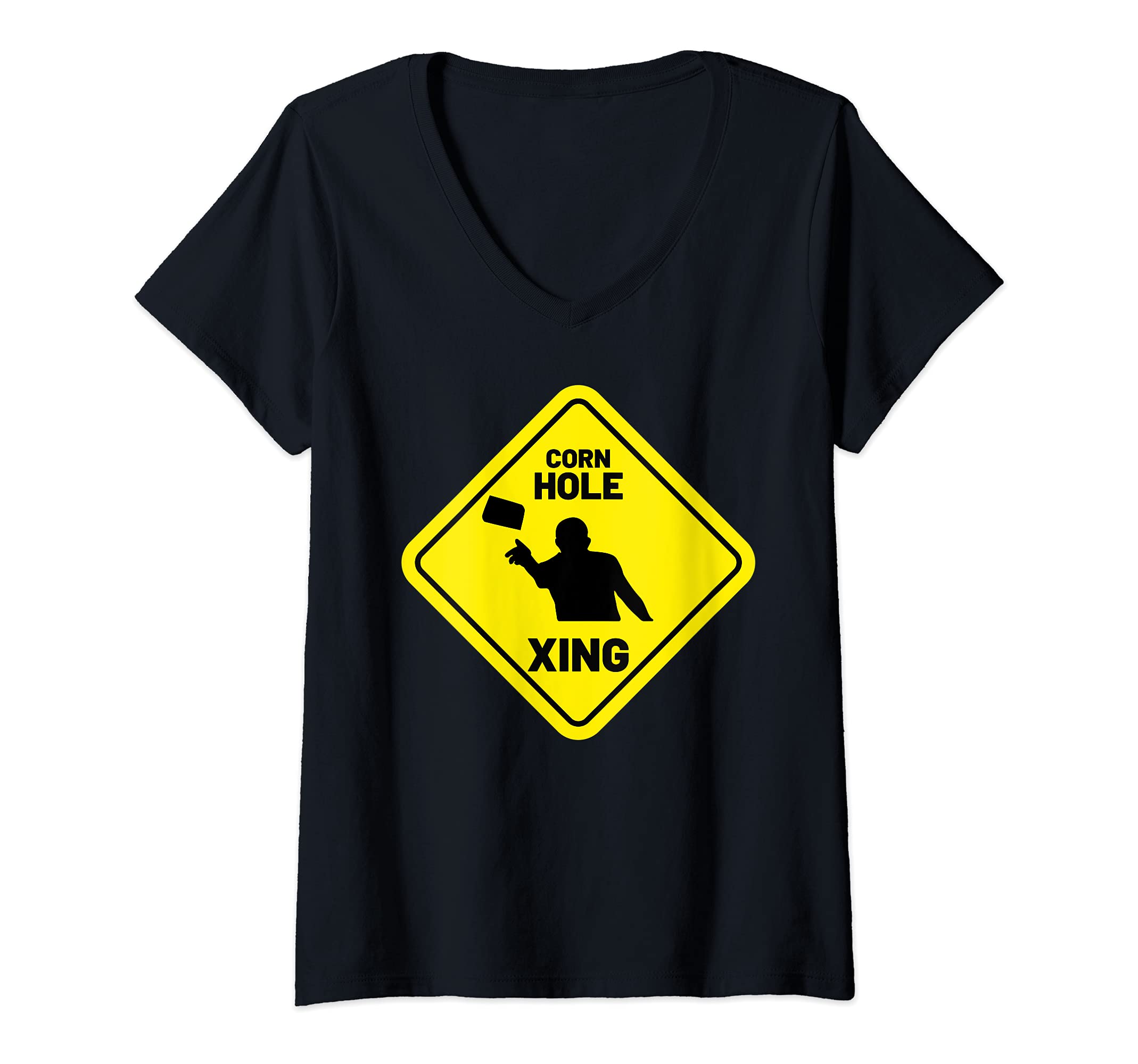 Womens Cornhole Xing Or Crossing Retro Team Tournament V-Neck T-Shirt