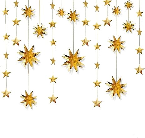 Amazon Co Jp 4セット ゴールド キラキラ星 ペーパーガーランド 3d キラキラ星 吊り下げ バンティング バナー 結婚式 誕生日パーティー ホリデー クリスマスデコレーション おもちゃ