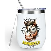 Funny Quotes Wine Tumbler, Sarcastic Cartoon Horse Gifts Horse Decor Stuff Double Wall Vacuum Insulated Coffee Mug Wine Glass 12 oz Tumbler with Lid for Boys Dad Friend Birthday Anniversary Christmas